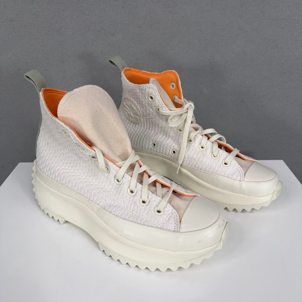 Converse Shoes Mens 9 Run Star Hike Egret White Orange A03838C Knit Platform
